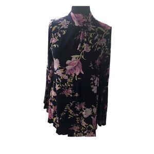 NWT FREE PROPLE Navy Blue Floral Print Mini Dress Flare Sleeves Open Back Size S